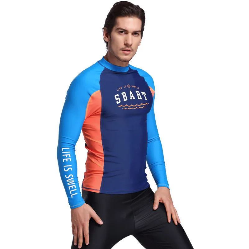 Sbart Mens Rash guard Long Sleeves Swimwear Surf Clothing Diving Suits Shirt Swim Suit