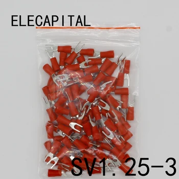 

SV1.25-3 Red Furcate Terminal Cable Wire Connector Insulated Wiring Terminals electrical Lug crimp terminal 100PCS SV1-3 SV