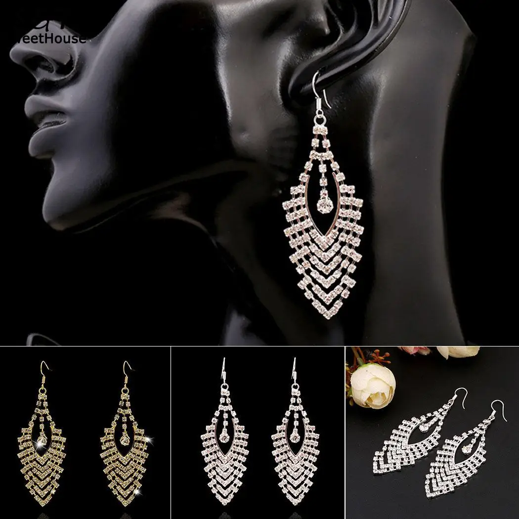 

Fashion Women Jewelry Trendy Rhinestone Dangle Drop Hook Earrings