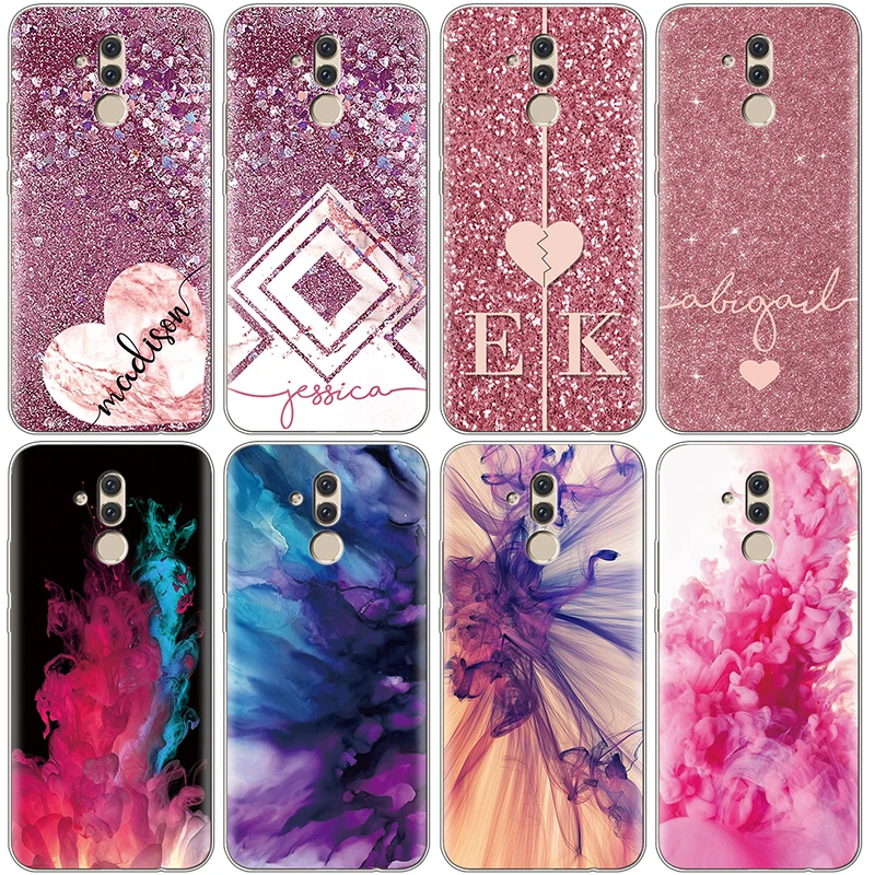 

Soft Phone Case For Huawei Mate 20 Lite Case Cover 6.3" Silicone Bling Glitter Back Coque Soft Geometric Colorful Print Fundas