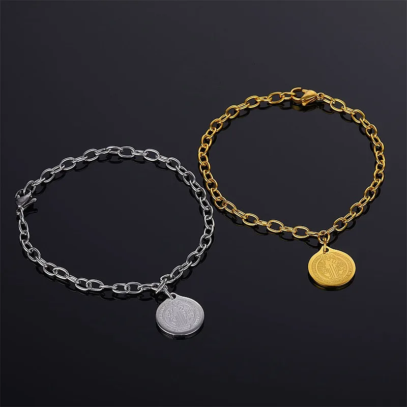 Золото Сан Бенито браслеты с монетками для женщин религиозный католический Винтаж наручные браслет цепочка нержавеющая сталь Jewelry новые подарки