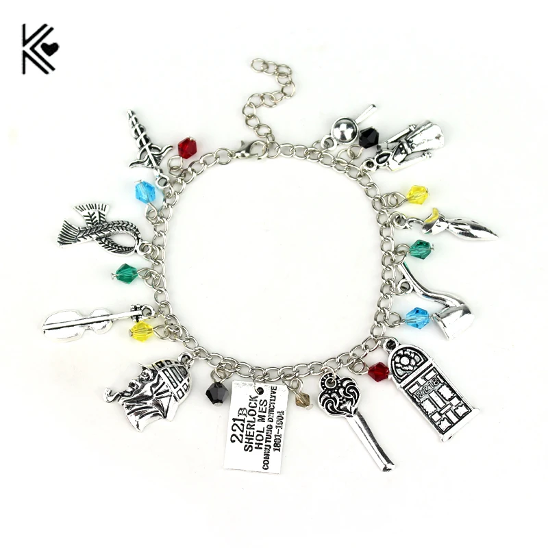 

Movie Sherlock Holmes 221B Charm Bracelets & Bangles Key Door Clothes Crystal Beads Accessories Women Christmas Gift