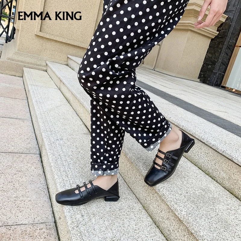

2019 Spring New Women's Shoes Vintage Mary Jane PU Leather Pumps Stepping on the Muller Square Toe Fashion Shoes Woman