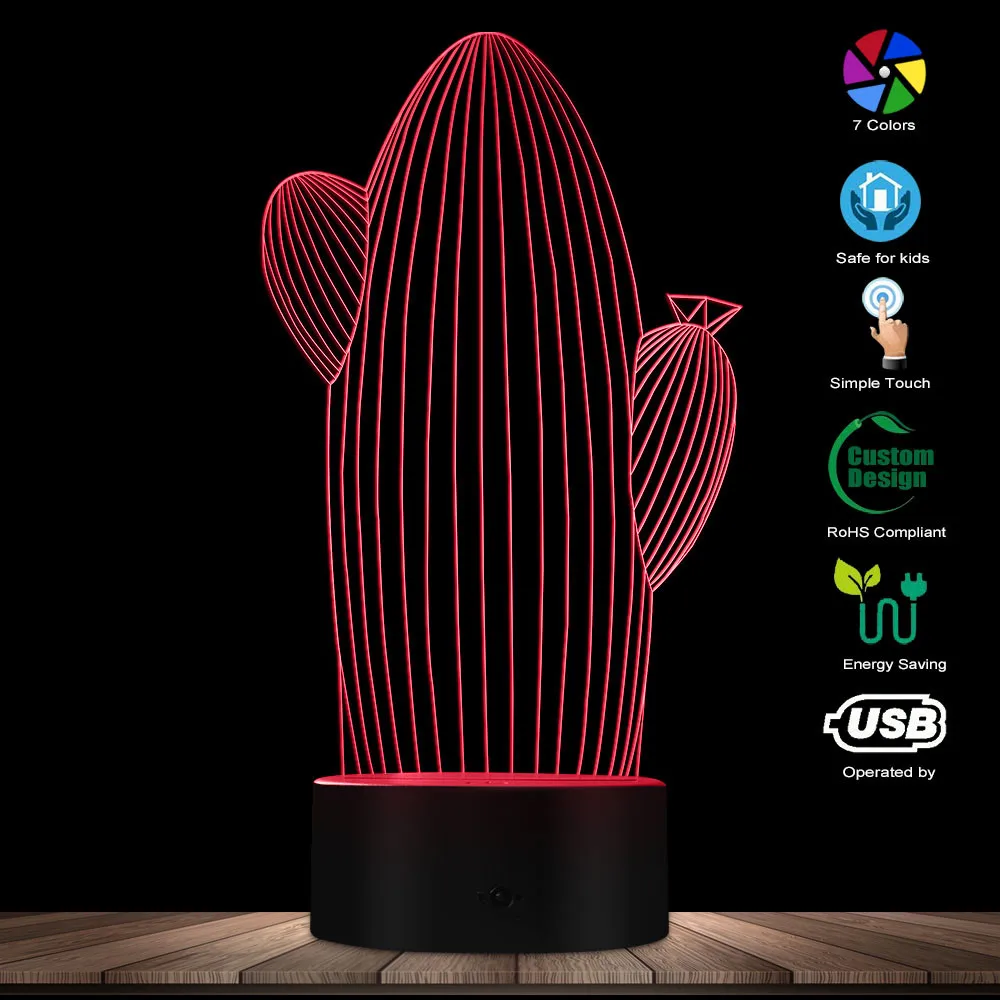 3d светильник Кактус в форме пустыни дизайнерская визуальная 3D лампа Оптическая - Фото №1