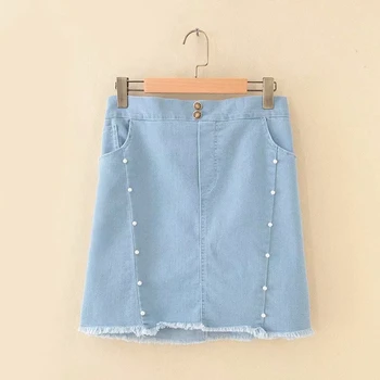 

Plus size women skirt denim A-line Cute Blue skirts