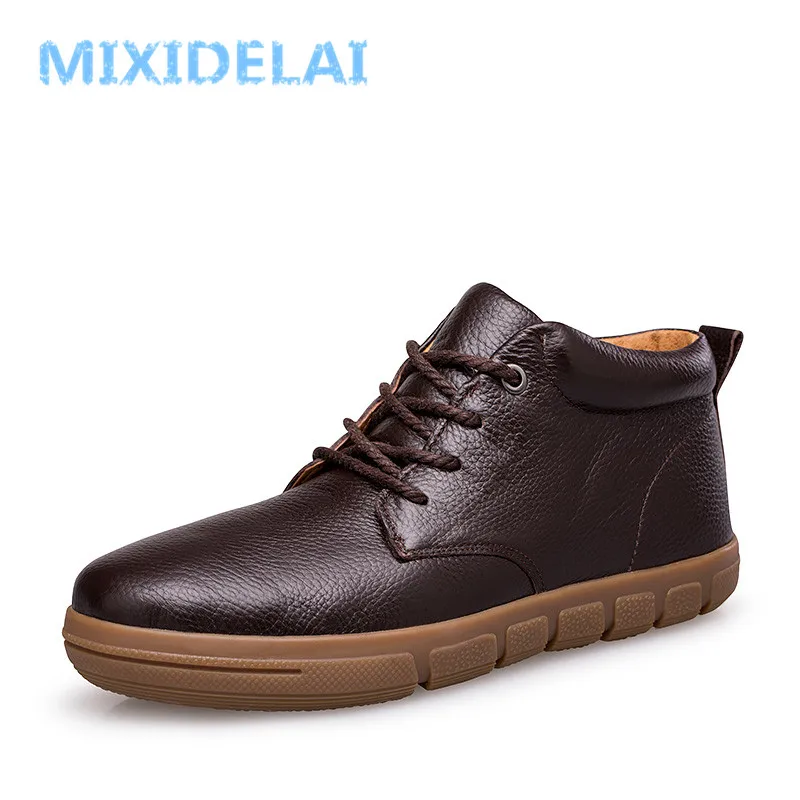 

MIXIDELAI 2019 Snow boots Mens Shoes Warm Genuine Leather male Boots Winter Plush Boots Fur Waterproof Rubber Shoes Man Shoes