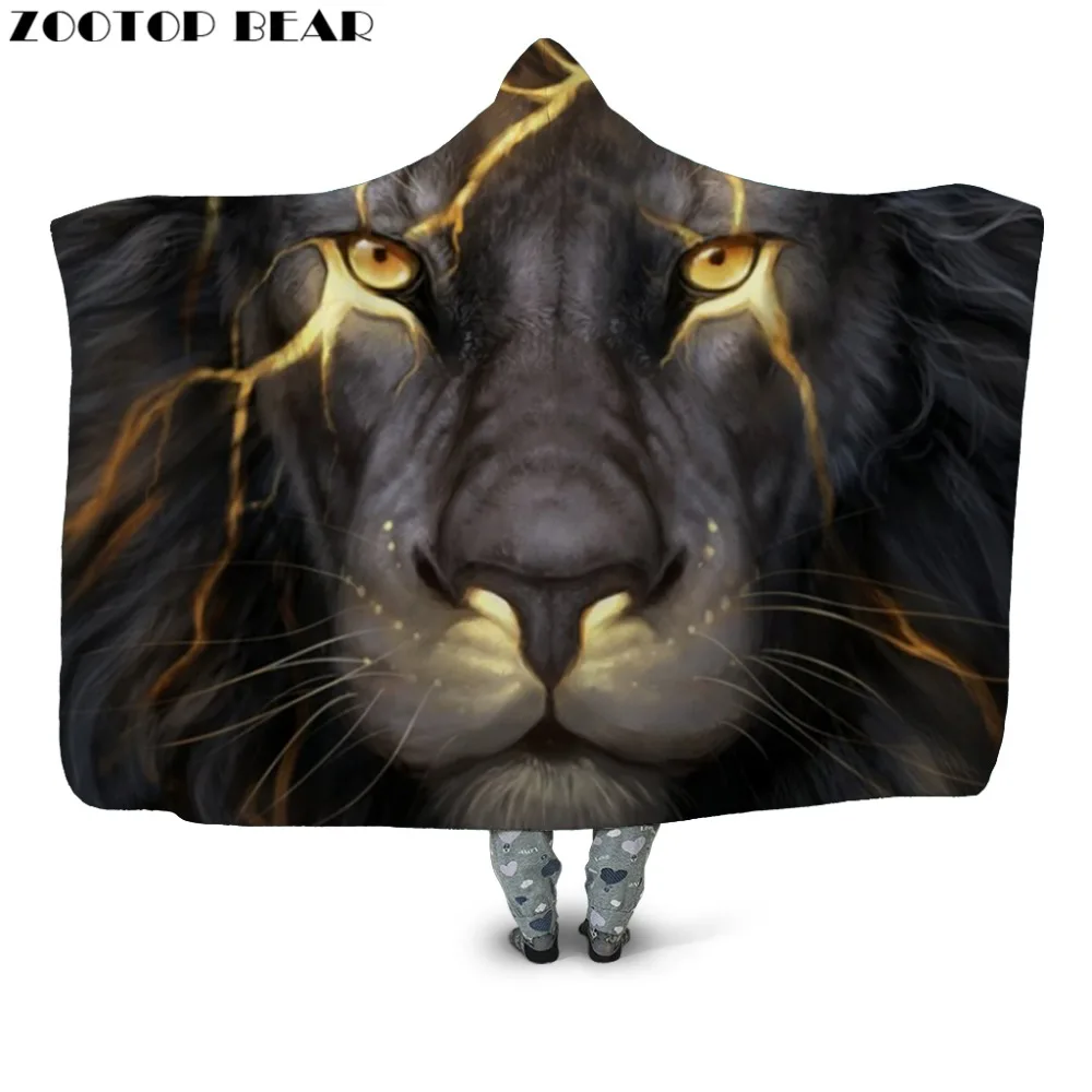 

Hooded Blanket 3d Printed for Adults Sofa Golden Tiger Sherpa Fleece Wearable Wrap Throw Blanket Microfiber 150x200cm