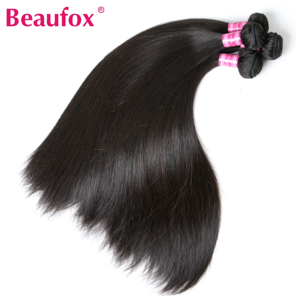 Beaufox Human Hair Bundles With Frontal Indian Straight 3 Bundles With Closure 13x4 Lace Frontal Natural Color Hair Extensions (7)