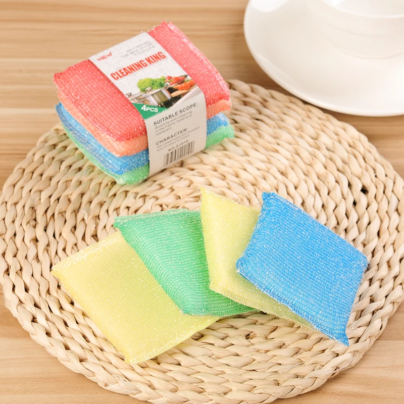 

4 Pcs Sparkle Scouring Pads Dish Washing sponge Net Cloths random color
