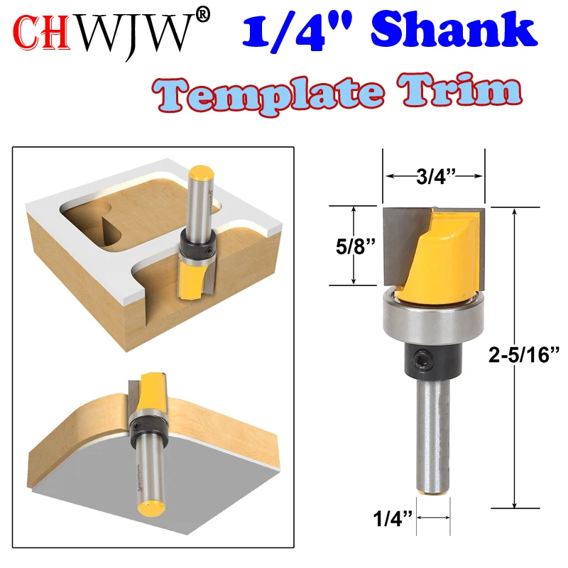 

1 pc 1/4" Shank Template Trim Router Bit - Bottom Cleaning 3/4"W X 5/8"H Woodworking cutter Tenon Cutter for Woodworking Tools