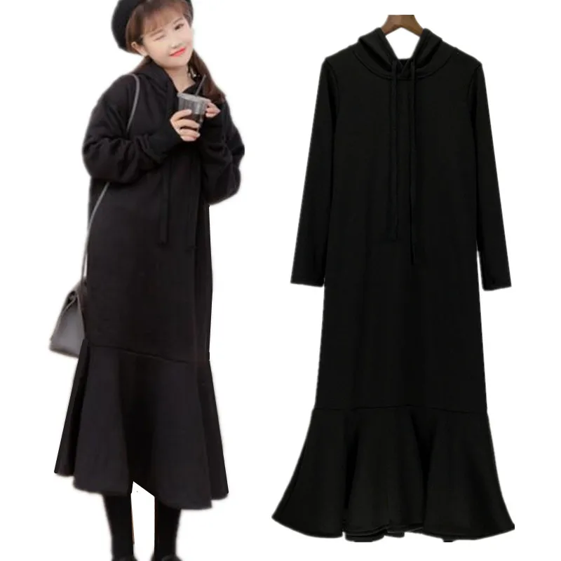 

2019 Spring Autumn women Hoodies Sweatshirts dress,thick warm winter velvet dress,plus size 4XL 5XL 6XL Fishtail dress Vestidos