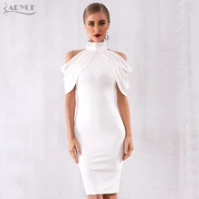 Adyce новое летнее вечернее платье в стиле знаменитостей женское элегантное белое с открытыми плечами сексуальное ДРАПИРОВАННОЕ бодикон миди Клубное платье