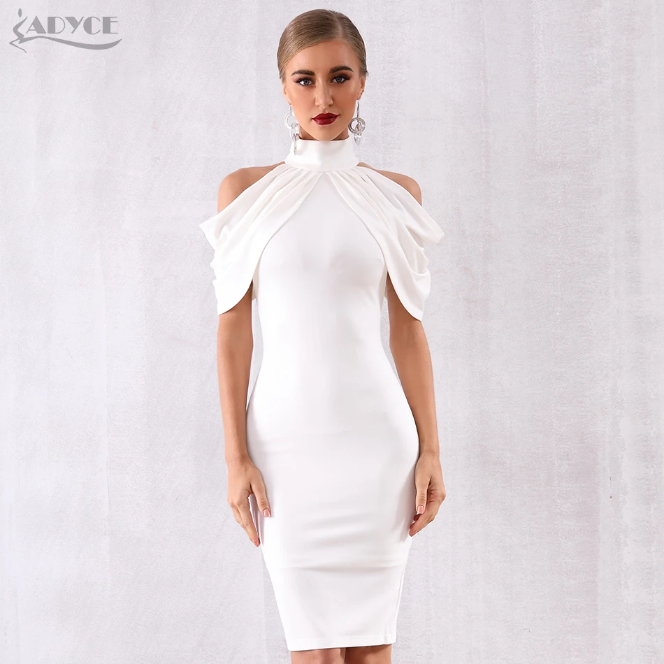 

Adyce 2019 New Summer Celebrity Evening Party Dress Women Elegant White Off Shoulder Sexy Draped Halter Bodycon Midi Club Dress