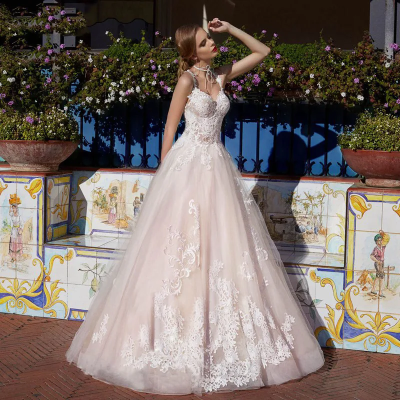 

Eightree 2019 Sexy Sheer Neck Wedding Dresses Long Sleeves Luxurious Lace Beaded A-line Vintage Wedding Ball Gown Bridal Dresses