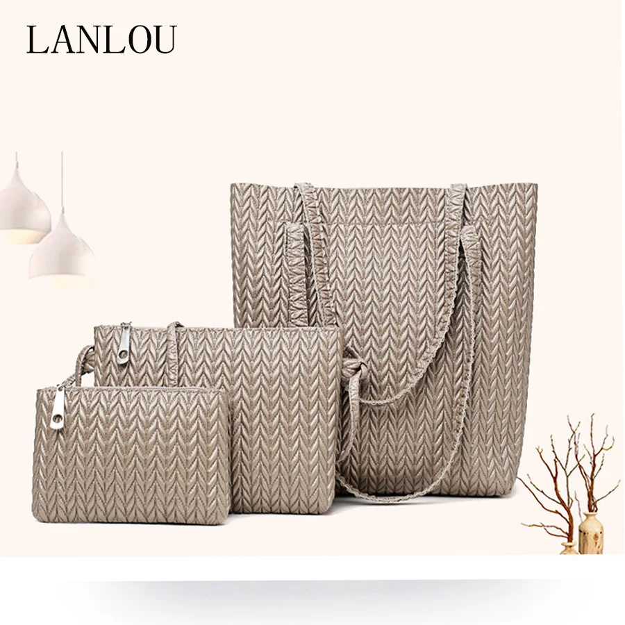 

LANLOU Luxurious shoulder bag three item luxury handbags women bags designer High-grade printing leather fashion messenger bag