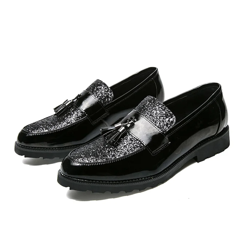 italian men designer fashion tassel leather formal shoes luxury brand wedding footwear male cool evening shiny oxford flat shoes (2)