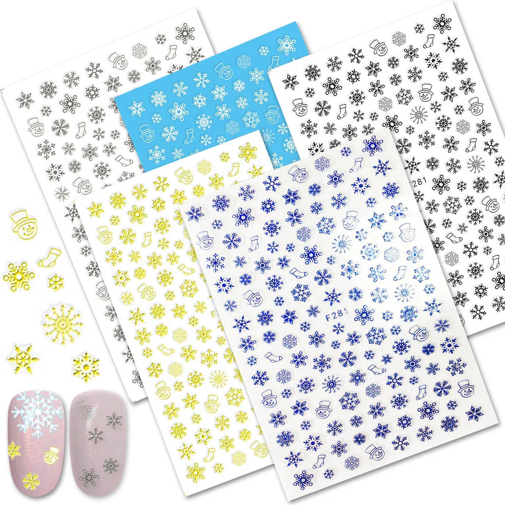 

1 Sheets Snowflakes Xmas Nails 3D Designs Self Adhesive Sticker Decals Nail Art Sticker Manicure Christmas Decorations TRF281