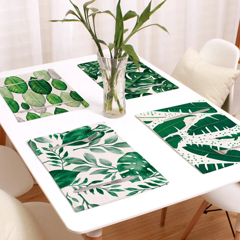 44x28 см зеленые листья из хлопчатобумажной ткани с узором подставка в стиле «Вестерн» подставка изоляция обеденный стол коврик чаши кухонные подносы аксессуары