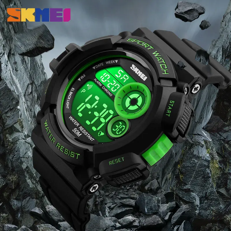 

SKMEI Men Sports Watches Outdoor Chronograph Water Resistant Watch 7 Light LED Electronic Digital Wristwatches Relogio Masculino