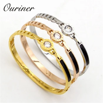 

Bracelets&Bangle Crystal Bangle Luxury Brand Jewelry Roman Numeral Bracelet For Women Girl's Stainless Steel Black K0059