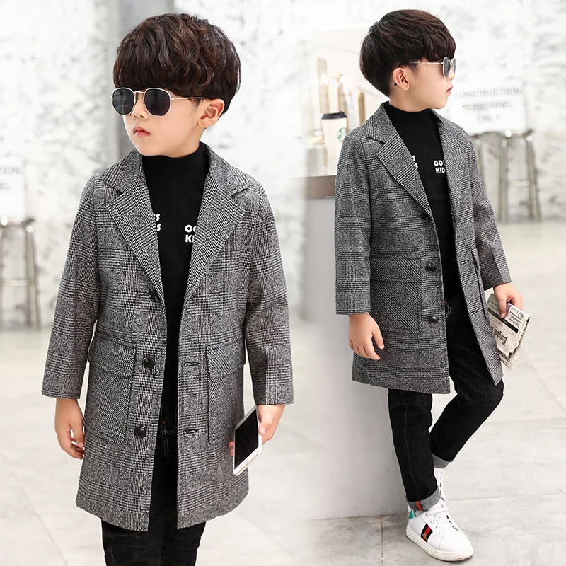 Boys windbreaker big boy 2018 new style fashion spring and autumn long section boy plaid retro jacket casual clothes