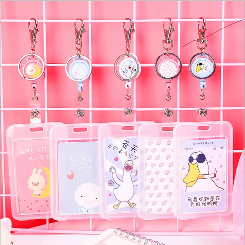Cute Cartoon Retractable Badge Card Holder Nurse Doctor Exhibition Pull Key ID Name Card Badge Holder School Office Supplies