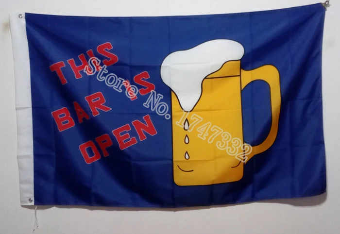 Image BAR IS OPEN Flag hot sell goods 3X5FT 150X90CM Custome Banner brass metal holes