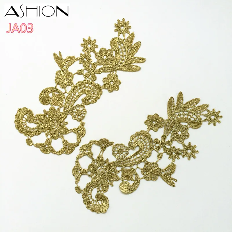 

10 Mirror Pair Venise Lady Dress Sewing Gold Flower Floral Lace Trims Applique patch LP-JA03