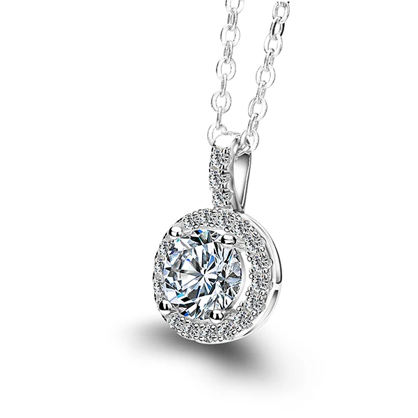 

Cheestar Gems 925 Sterling Silver Women Round Necklace with 6.5mm Cubic Zircon Ladies Pendant Necklaces Free Shipping