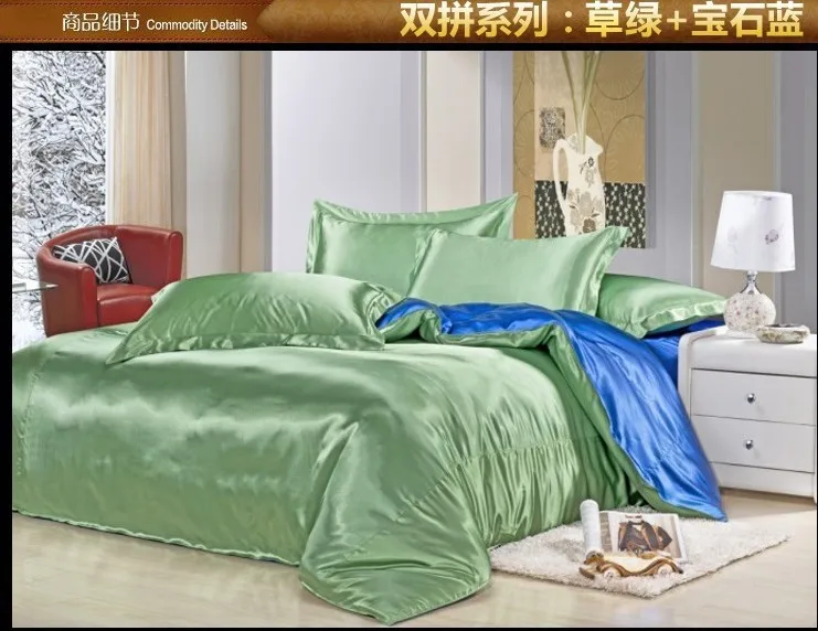 Green blue silk satin bedding set sets king queen full size sheets