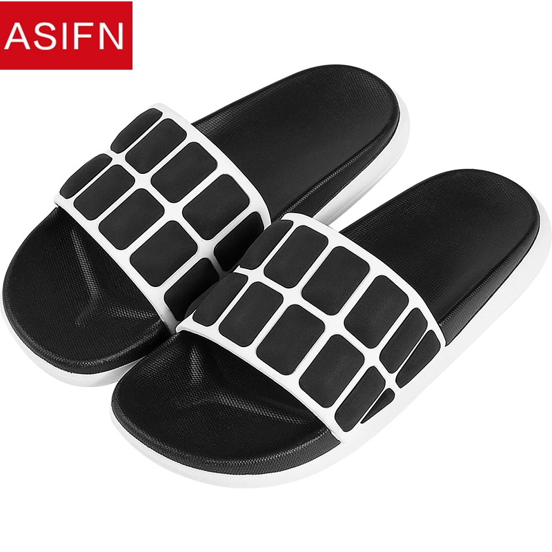 

ASIFN Men Slippers Summer Beach Slides Man Home Women Couple Checkered Casual Flip Flops Male Soft Sole Sapato Masculino