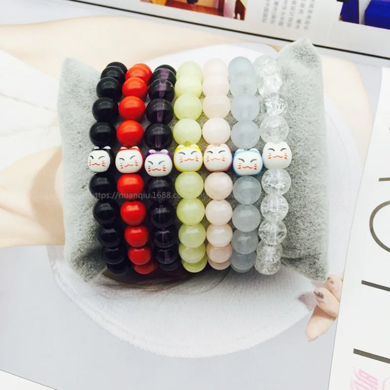 

Wholesale Colorful Natural Lucky Cat Crystal Natural Stone Bracelet Round Beaded Bracelets For Women Girls Lady Jewelry