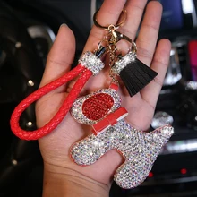 Модная дверная ручка со стразами мультяшная собака брелок вязаный кожаный брелок Брелоки для ключей Очаровательная сумка авто подвеска женский брелок для девочек подарок