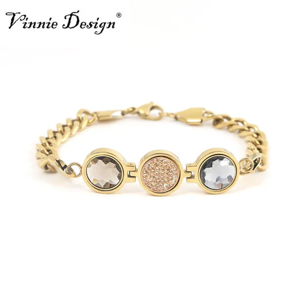 Vinnie Design joyería plata oro rosa oro Color Cambio pulsera con 3 unids intercambiables pequeña Moneda de cristal Vinnie Design joyería plata oro rosa oro Color Cambio pulsera con 3 unids intercambiables pequeña Moneda de cristal