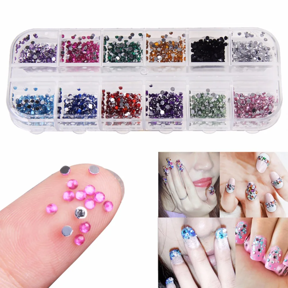 

3600pcs Colorful Nail Rhinestone 1.5mm Round Crystal 3D Nail Tips Rhinestone Sticker DIY Manicure Design Decorations Nail Wheel