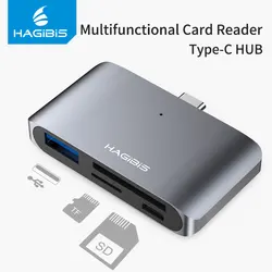 Hagibis – Lecteur de carte multifonction de type c usb c vers usb 3,0, hub, convertisseur de SD/Micro SD/TF, adaptateur pour ordinateur portable/USB C, pour téléphone, 