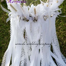 50 шт./лот Новое поступление белые свадебные палочки Кружево лента палка с рога колокола-custom Цвета-лента растяжки