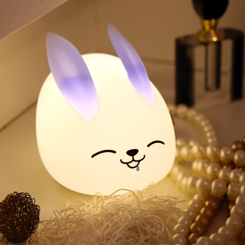 

New Rabbit LED Night Light For Children Baby Kids Bedside Lamp Multicolor Silicone Touch Sensor Tap Control Nightlight