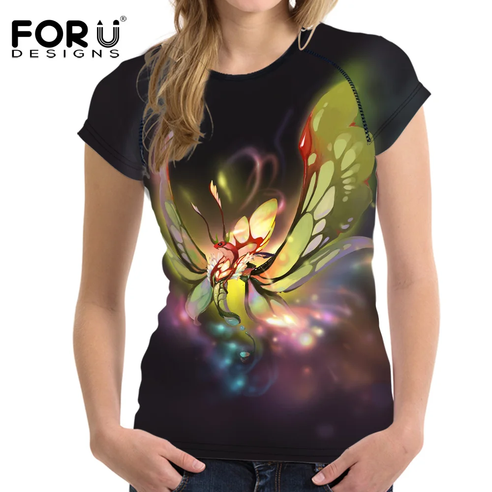 

FORUDESIGNS t-shirt O-neck Women T shirt Colorful for Ladies Teens Girls Tops tee shirt Casual Female Butterfly tshirt Big Size