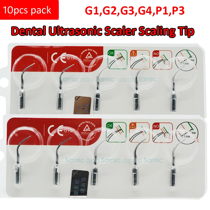 

10pcs G1,G2,G3,G4,P1,P3 Dental Scaler Tips Fit EMS Woodpecker Ultrasonic Scaler Handpiece Dental Ultrasonic Scaler Scaling Tip