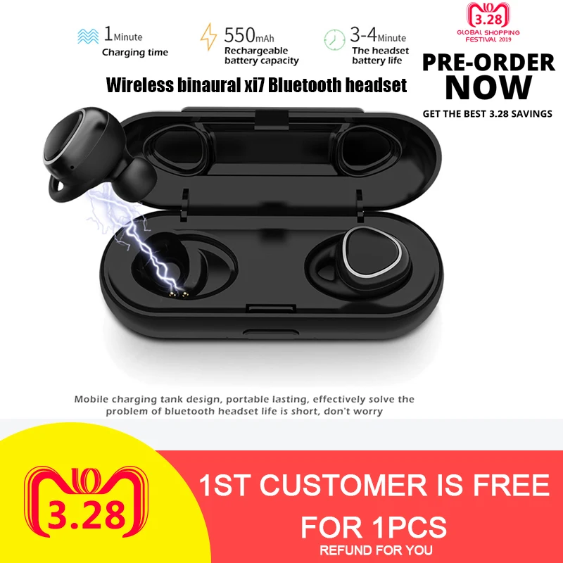 

Xi7 TWS Wireless Earphone In-ear Mini Bluetooth Magnetic Earbud with Mic Sport Headset Hands-free Stereo Bass cordless Headphone