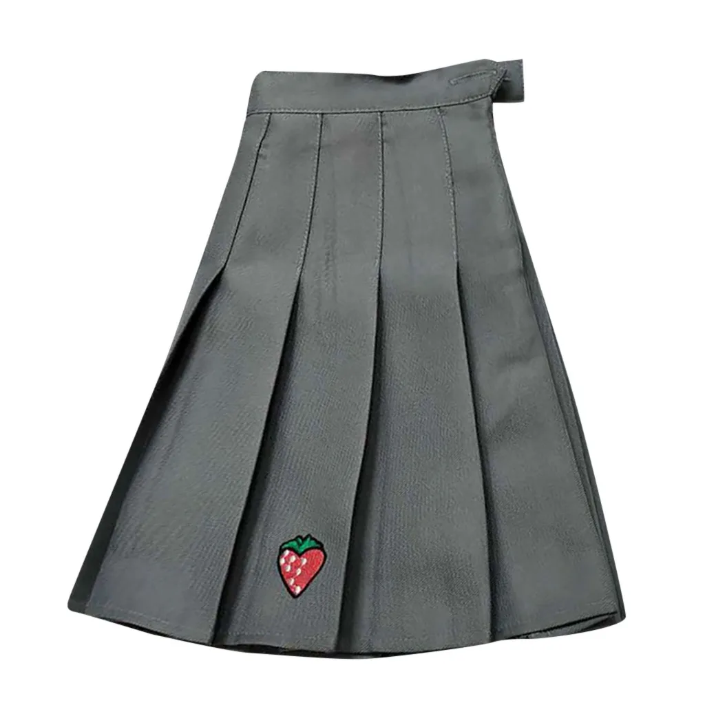 Women Pleated Skirt Girl School Uniform Skirt Solid High Waist Mini Skirts Ladies Casual Strawberry Pleated Mini Skirts#626