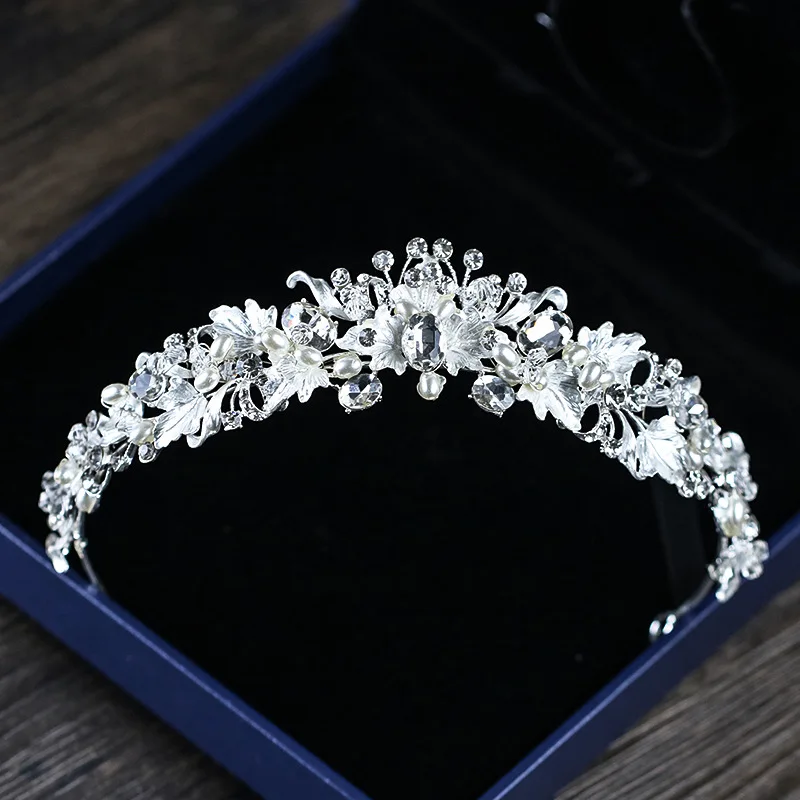 Vintage Ceramics Rhinestone Pearl Flower Bridal Crowns Tiara Headbands Crystal Diadem Crown Wedding Hair Accessories