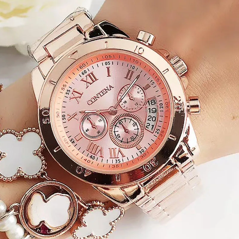 Женские часы Geneva известный роскошный бренд модные золотые часы для женщин повседневные женские кварцевые часы женские наручные часы - Цвет: rose gold