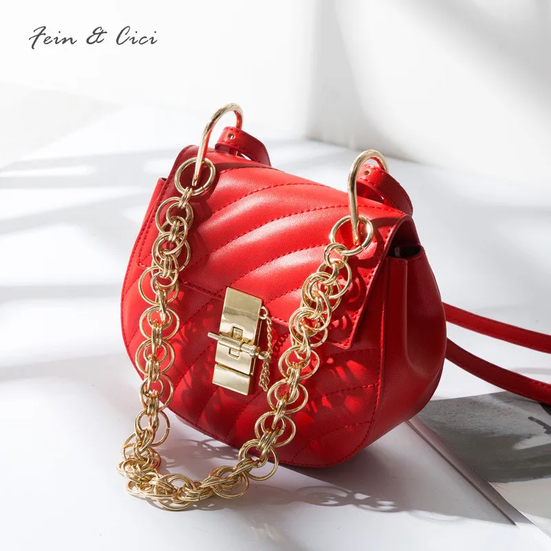 red bag brand leather chains totes handbag women large gold chains circle crossbody bags small ...