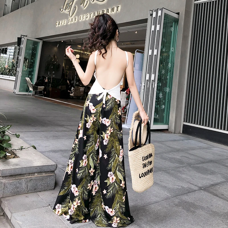 Boho wide leg trousers high waisted floral trousers new 2019 spring summer beach resort trousers sexy flower printed pants 997G6 Boho wide leg trousers high waisted floral trousers new 2019 spring summer beach resort trousers sexy flower printed pants 997G6