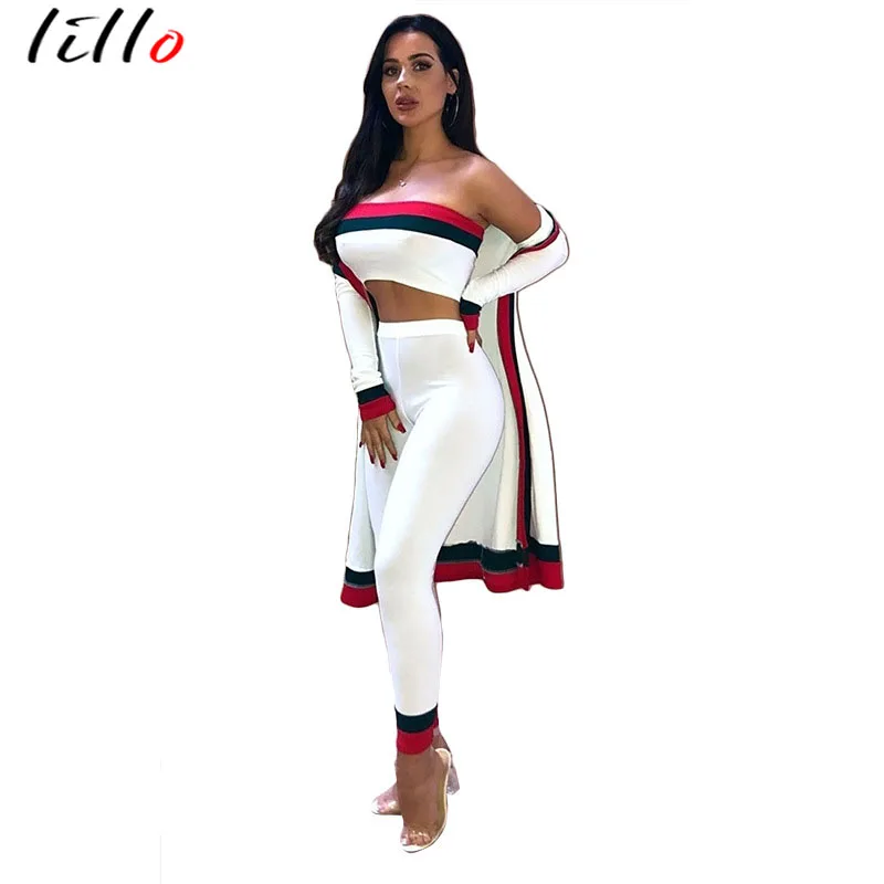 

2019 fashion casual sexy striped three-piece suit women's suit classic black and white red striped suit jacket + trousers + tube