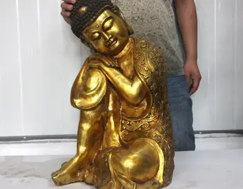 

Tibet buddhism Copper bronze Gild sleep Sakyamuni rest Tathagata Buddha statue