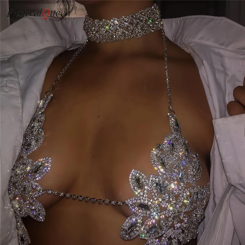 

Sexy Shiny Rhinestone Crystal Chest Body Chain Women Adjustable Sequin Night club Party Bra Chain Top Silver/Gold