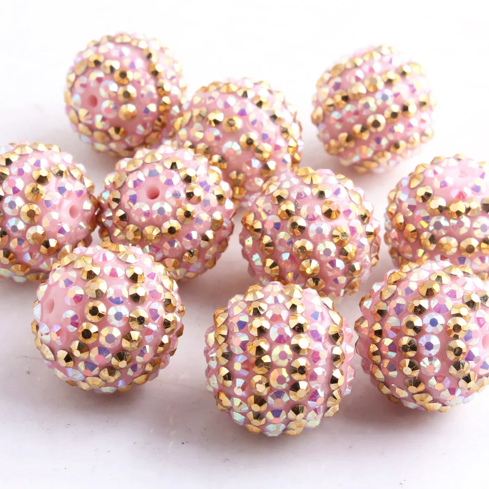 

Kwoi vita 12mm/16mm/10mm to 26mm ming pink/gold strip Color Whoelesales Chunky Resin Rhinestone Beads Ball for Kids Jewelry